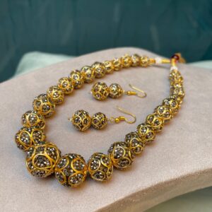 Women Gold Metallic Toned Handcrafted Ball Design Crystal Jewellery Set - Abdesignsjewellery