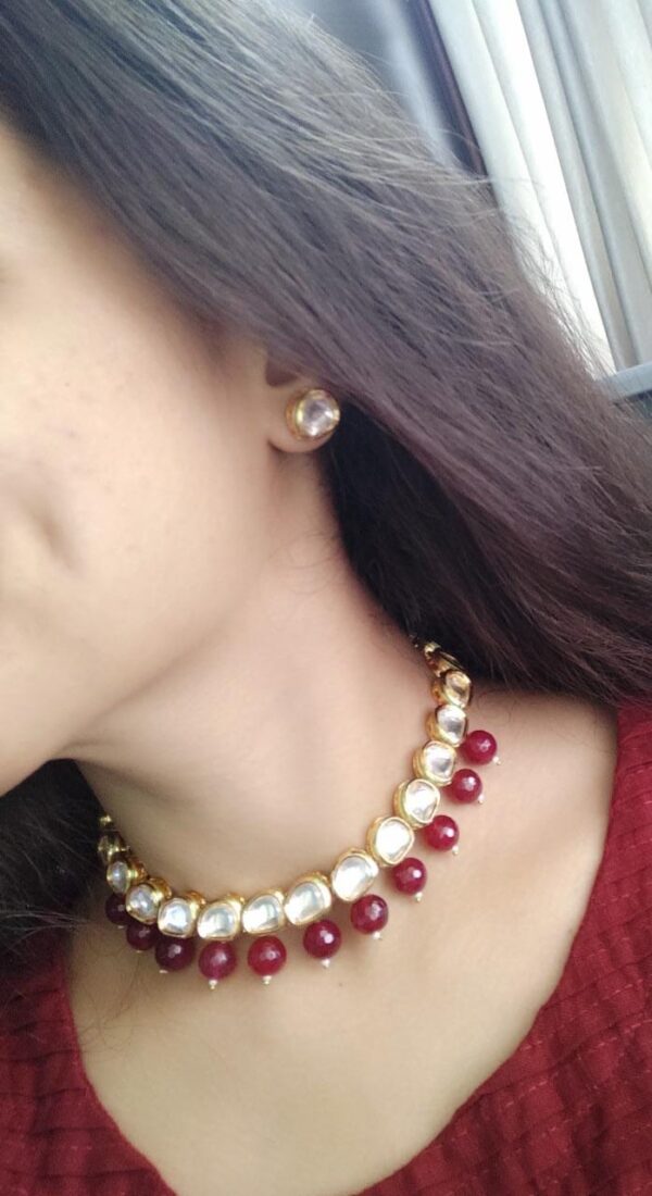 Gold Plated Red Drop Kundan Choker Necklace - Abdesignsjewellery