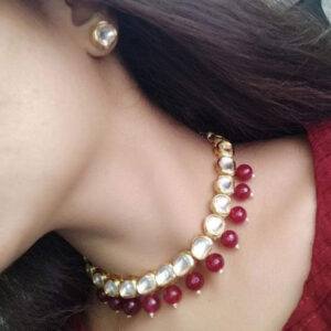 Gold Plated Red Drop Kundan Choker Necklace - Abdesignsjewellery