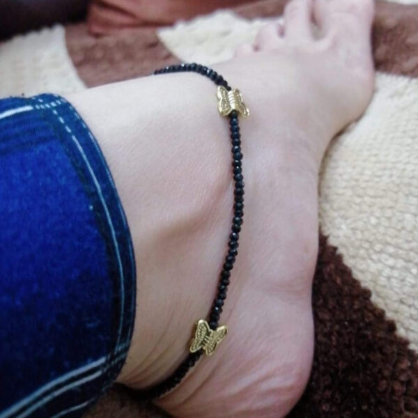 Butterfly Black Stone Anklet - Abdesignsjewellery