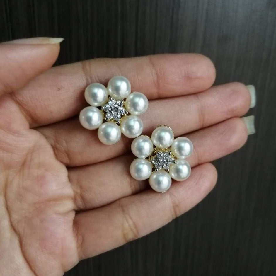 White Flower Pearl Earrings, Bridal Jewelry, Bridal Stud Earrings, Bri –  TheMillenniumBride