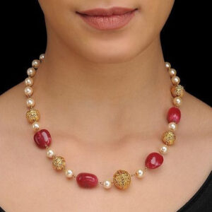 Red Emerald Stone Pearl Mala - Abdesignsjewellery