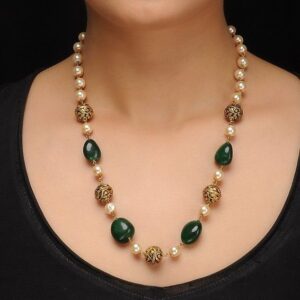 Green Emerald Stone Pearl Mala - Abdesignsjewellery