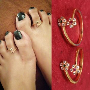 Multicolour Flower Pattern Toe Rings - Abdesignsjewellery