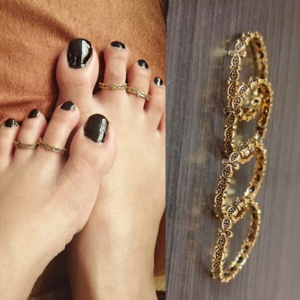 Slim Gold Oxidised Toe Rings Combo - Abdesignsjewellery